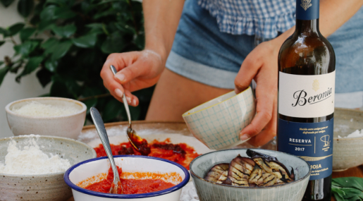 sourdough pizza with aubergine and harissa