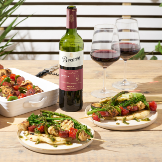 Chicken and Chorizo Skewers with Beronia Crianza