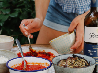 sourdough pizza with aubergine and harissa